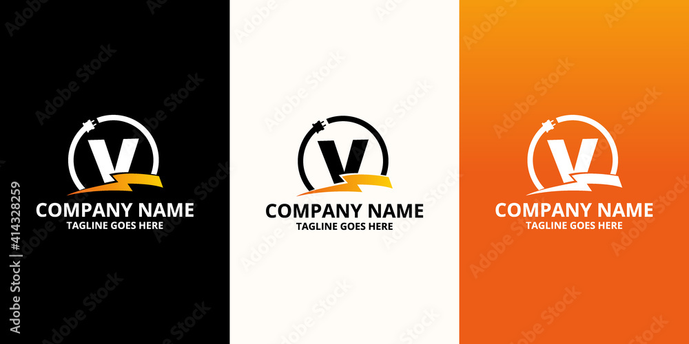 Flash initial letter V Logo Icon Template. Illustration vector graphic. Design concept Electrical Bolt and electric plugs With letter symbol. Perfect for corporate, more technology brand identity Flash initial letter V Logo Icon Template. Illustration vector graphic. Design concept Electrical Bolt and electric plugs With letter symbol. Perfect for corporate, more technology brand identity