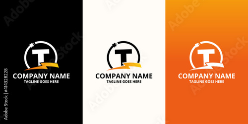 Flash initial letter T Logo Icon Template. Illustration vector graphic. Design concept Electrical Bolt and electric plugs With letter symbol. Perfect for corporate, more technology brand identity