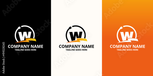 Flash initial letter W Logo Icon Template. Illustration vector graphic. Design concept Electrical Bolt and electric plugs With letter symbol. Perfect for corporate, more technology brand identity
