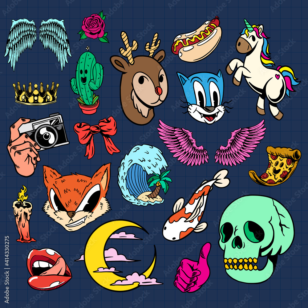 Colorful cute sticker collection  vector