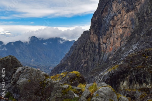 Scenic view of Bujuku valley viewed from Mount Stanley, Rwenzori Mountains, Uganda photo