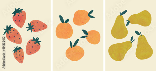 Abstract Hand drawn fruits, boho branch botanical art for wall decoration, postcard or brochure design. Vector illustration.