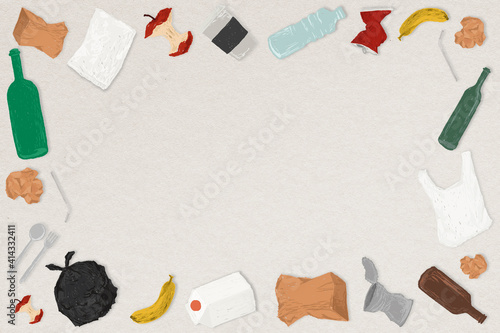 Garbage and waste vector border frame ocean pollution