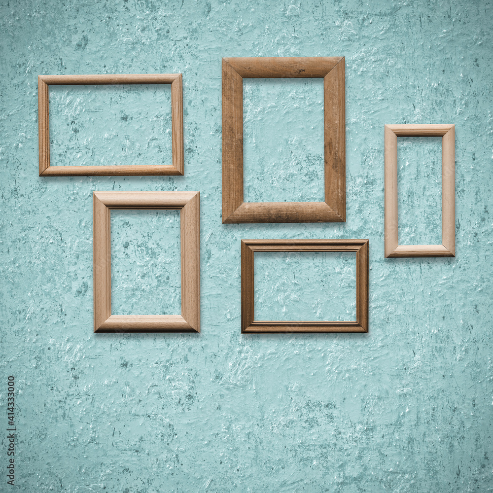 frames on old blue wall frames on old blue wall