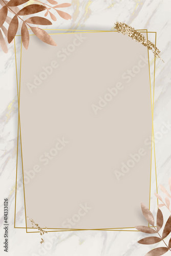 Leafy golden rectangle frame vector