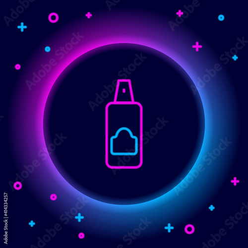 Glowing neon line Spray can for hairspray, deodorant, antiperspirant icon isolated on black background. Colorful outline concept. Vector.