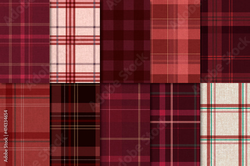 Red plaid seamless patterned background vector set