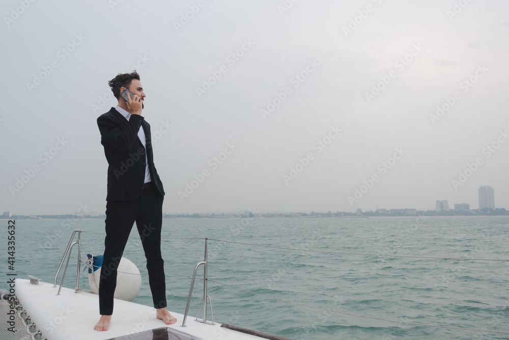 portrait business man at yacht private trip. portrait business man at yacht private trip.