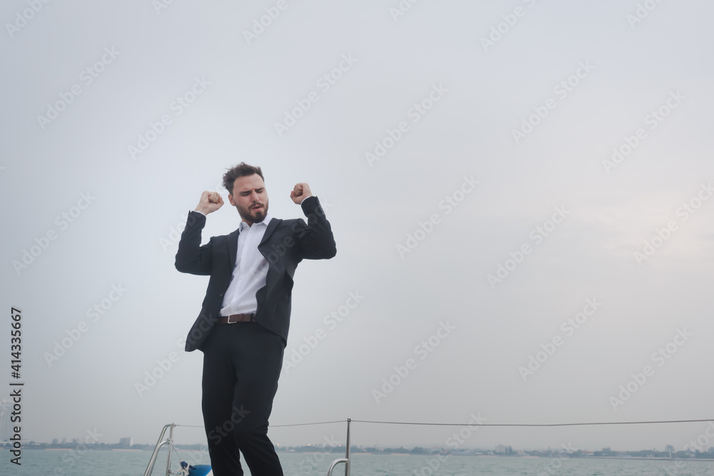 portrait business man at yacht private trip. portrait business man at yacht private trip.