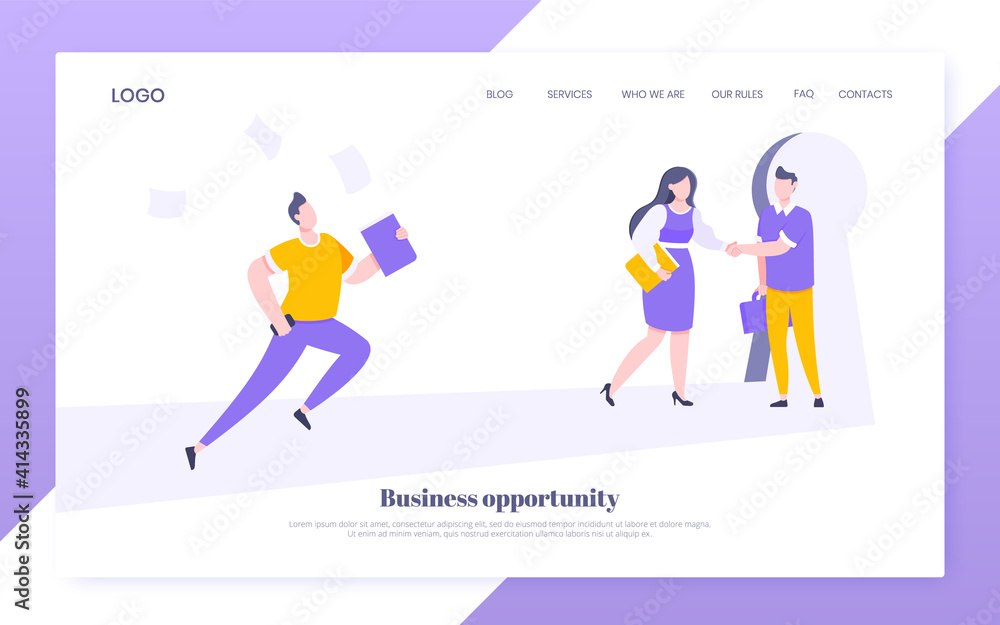 Business key opportunity concept with keyhole and ambitious man running to career potential website landing page flat style vector illustration. New way business beginnings and unlock future. Business key opportunity concept with keyhole and ambitious man running to career potential website landing page flat style vector illustration. New way business beginnings and unlock future.