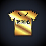 Gold T-shirt with fight club MMA icon isolated on black background. Mixed martial arts. Vector.