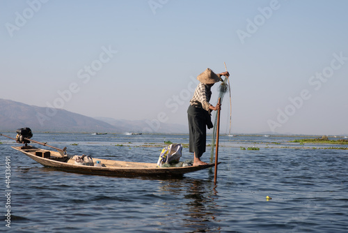 traditional fisherman seiling in Myanmar 
