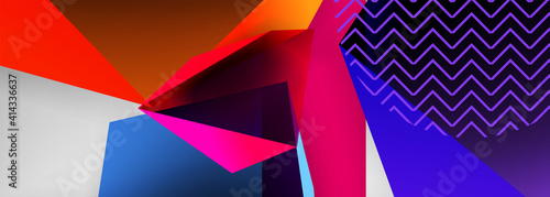 Low poly 3d geometric shapes, minimal abstract background. Vector illustrations for covers, banners, flyers and posters and other