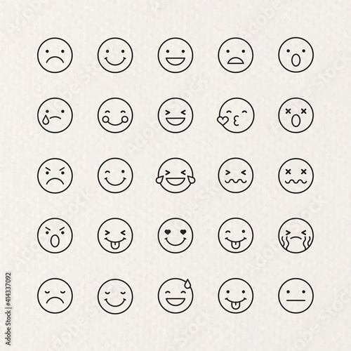 Black outline emoticon set isolated on beige background vector