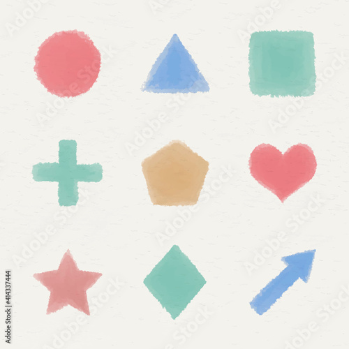 Colorful watercolor geometric shapes set vector