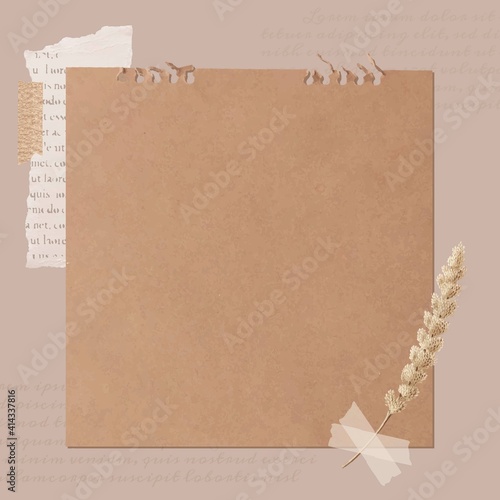 Ripped newspaper and flower stem on old brown paper banner vector