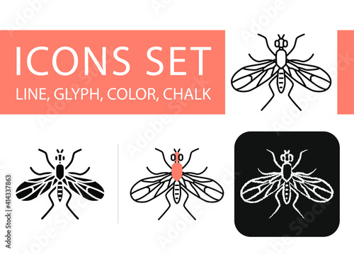 four icons in different styles, fly