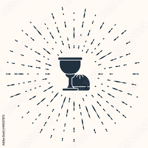 Grey Holy grail or chalice icon isolated on beige background. Christian chalice. Christianity icon. Abstract circle random dots. Vector.
