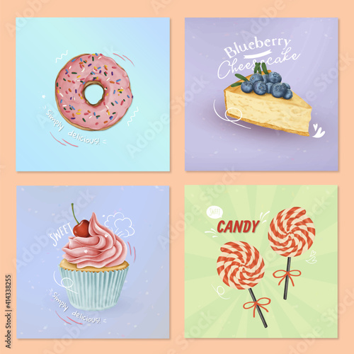 Hand drawn dessert collection vector