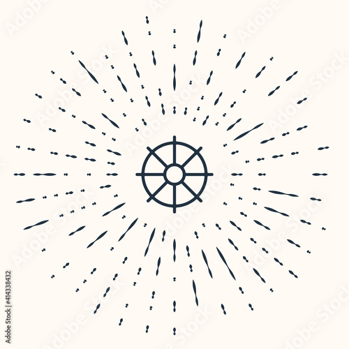 Grey Dharma wheel icon isolated on beige background. Buddhism religion sign. Dharmachakra symbol. Abstract circle random dots. Vector.
