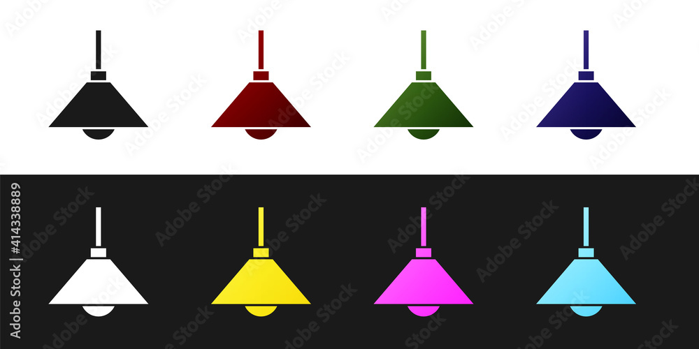 Set Lamp hanging icon isolated on black and white background. Ceiling lamp light bulb. Vector. Set Lamp hanging icon isolated on black and white background. Ceiling lamp light bulb. Vector.