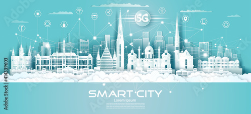 Technology wireless network communication smart city with icon in Austria.