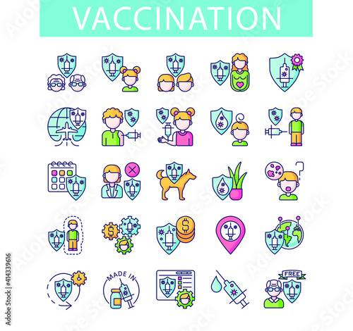 color icons set, vaccination people