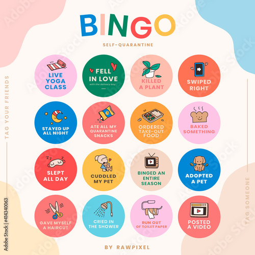 Self quarantine social media story bingo challenge vector
