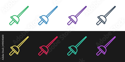 Set line Fencing icon isolated on black and white background. Sport equipment. Vector.
