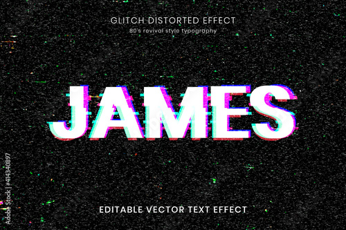 Distorted glitch editable text effect template vector