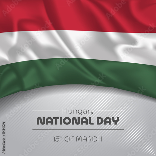 Hungary happy national day greeting card, banner vector illustration