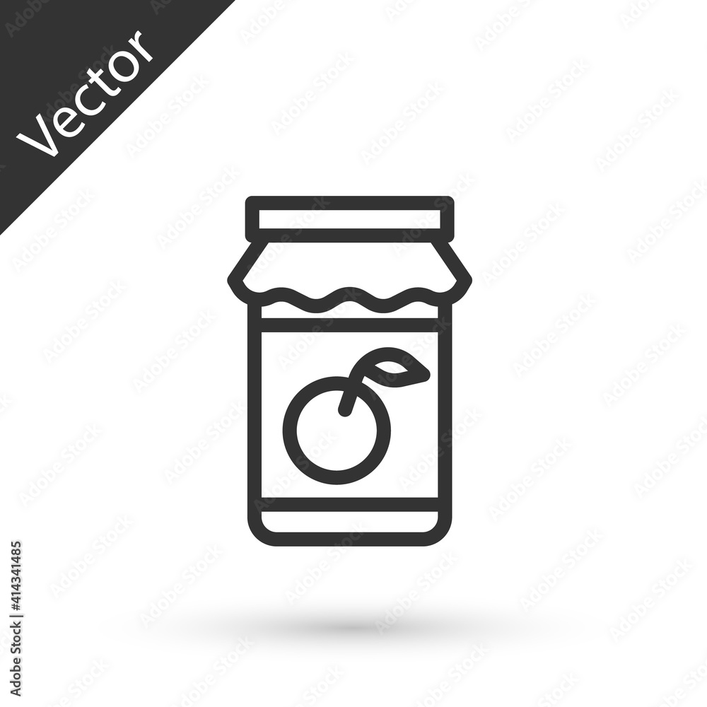 Grey line Jam jar icon isolated on white background. Vector. Grey line Jam jar icon isolated on white background. Vector.