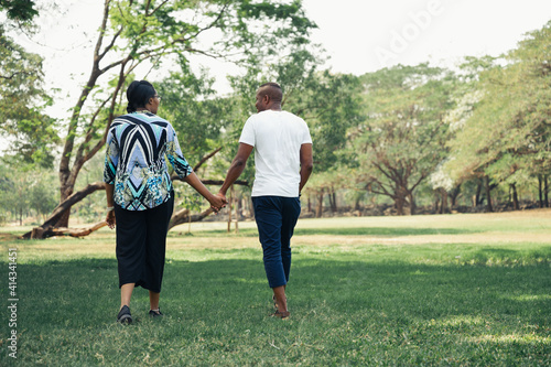 copy space happy couple black people  in the garden