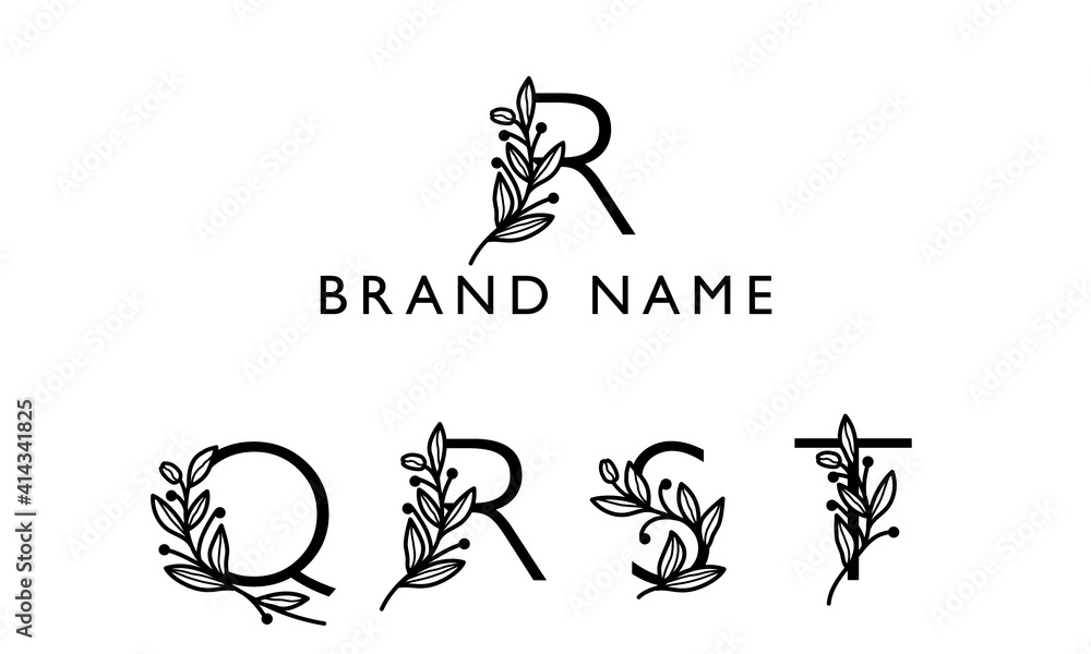 Floral lettering. Blossom botanical monogram. Elegant alphabet letters. Ornament wedding logo. Floral typography. Plant combined with letters.