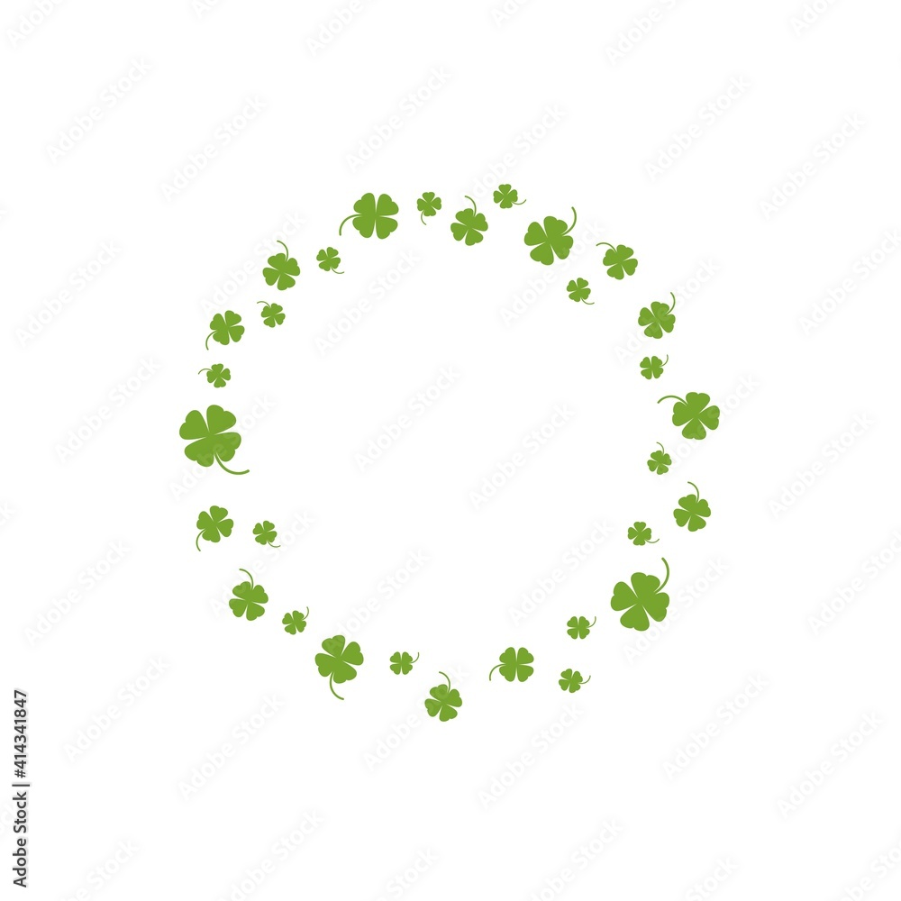 Clover garland on white background. St Patrick day greeting card with shamrock wreath and sky. Clover garland on white background. St Patrick day greeting card with shamrock wreath and sky.