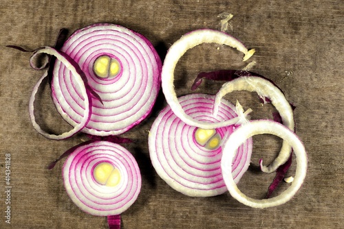 Onion rings sliced from red onion