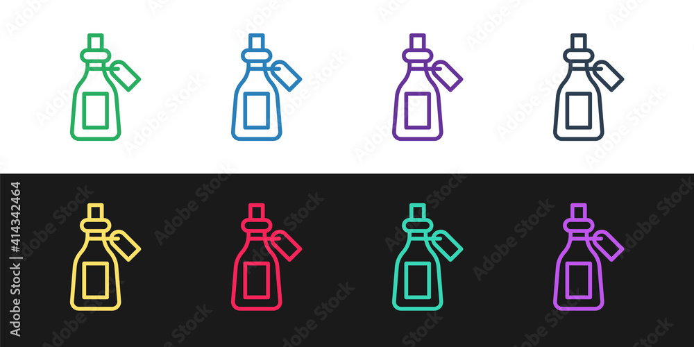 Set line Essential oil bottle icon isolated on black and white background. Organic aromatherapy essence. Skin care serum glass drop package. Vector. Set line Essential oil bottle icon isolated on black and white background. Organic aromatherapy essence. Skin care serum glass drop package. Vector.