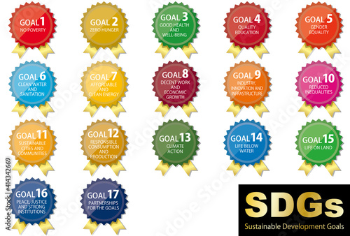 SDGsの17の目標CMYK指定色メダル型アイコンセット(英語）