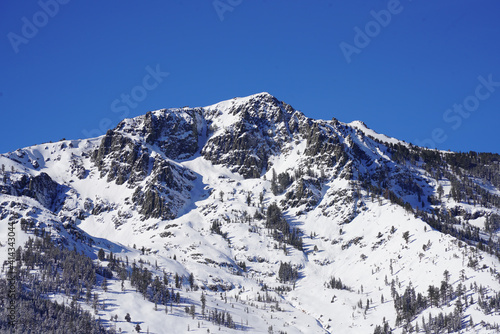 Panorama of Snow-Covered Mount Tallac Above Fallen Leaf Lake California
