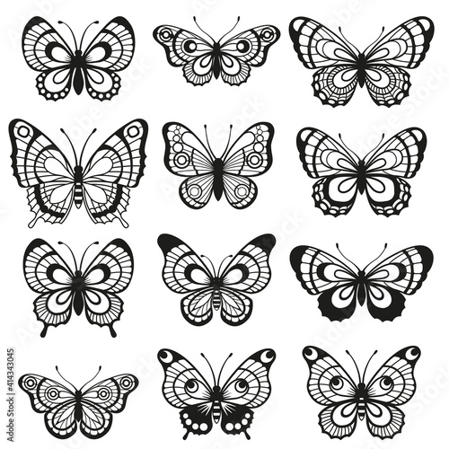 Vector silhouette elegant butterfly isolated on white background. Set of Easy laser cut file for wedding design, birthday card decor and scrapbooking © Nataliia