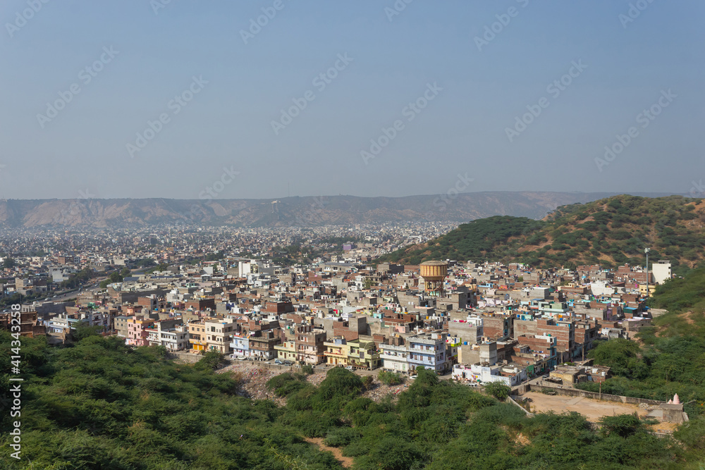 Jaipur city view from Galta Ji hills, Jaipur, Rajasthan, India.