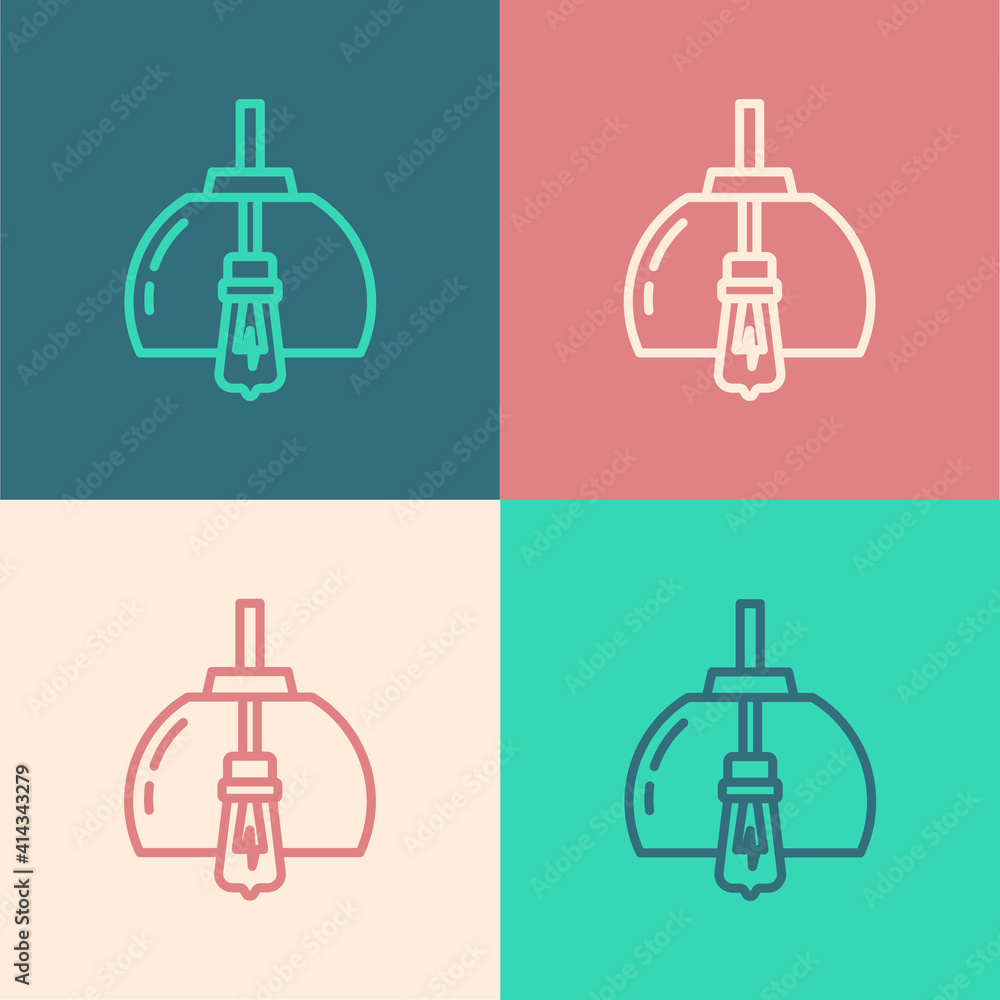 Pop art line Chandelier icon isolated on color background. Vector. Pop art line Chandelier icon isolated on color background. Vector.
