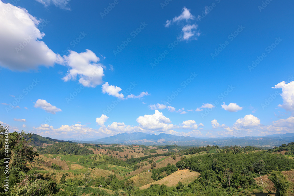 Landscape of the mountain with bluesky with clouds at Nan province, Thailand.