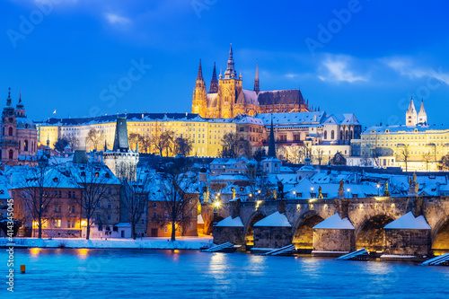 gothic Charles bridge, Prague castle and Moldau river, Lesser town, Prague, Czech republic - UNESCO protected