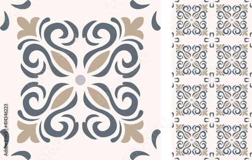 Seamless Azulejo tile. Portuguese and Spain decor. Ceramic tile. Vector hand drawn illustration, typical portuguese and spanish tile	
