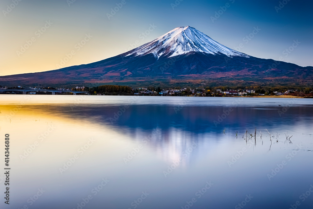 Tranquil Kawaguchiko Lake in Front of Picturesque Fuji Mountain in Japan.