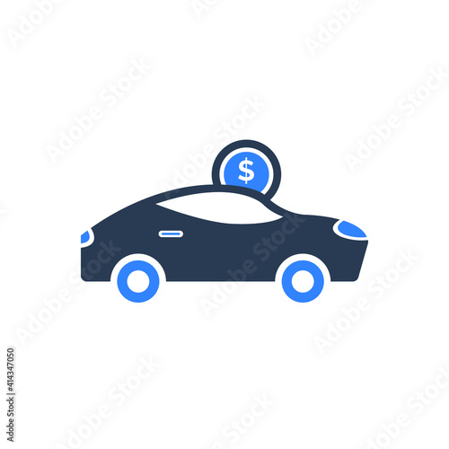Rent a car icon. Car price icon. Buying a car icon. rent time, rent price, buy time, dollar, money, key icon with vector illustration, flat style, black shape, two color, thin line.