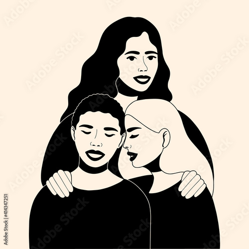 Portrait of beautiful women different nationalities and cultures. Happy International Women's Day. Different ethnicity women. Women friendship concept, movement to empower women. Vector illustration.