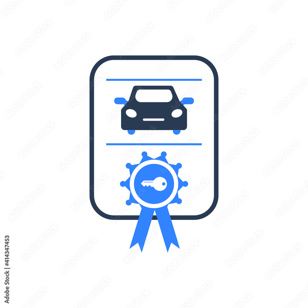 Car certified, card license, car guarantee, buying receipt, car loan icon with vector illustration and flat style design. Car certified, card license, car guarantee, buying receipt, car loan icon with vector illustration and flat style design.