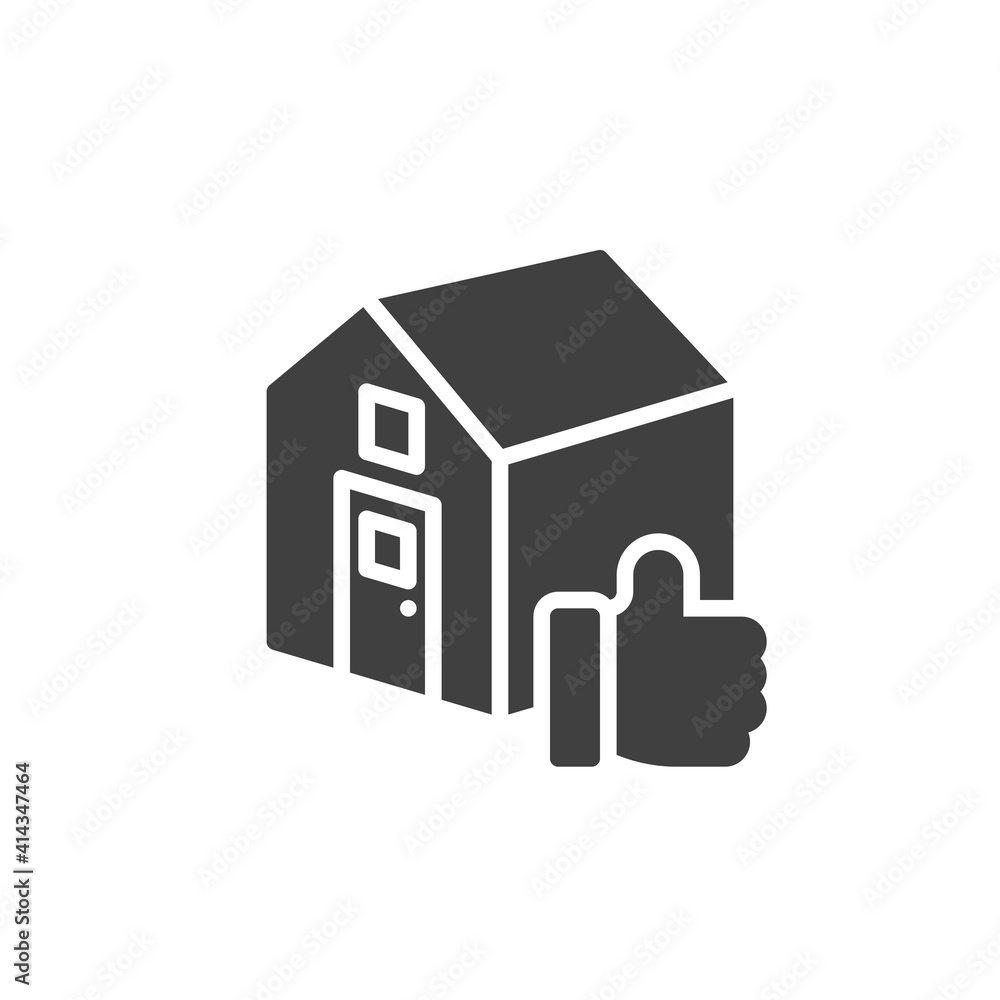 Real estate feedback vector icon. filled flat sign for mobile concept and web design. House and Thumb Up glyph icon. Symbol, logo illustration. Vector graphics Real estate feedback vector icon. filled flat sign for mobile concept and web design. House and Thumb Up glyph icon. Symbol, logo illustration. Vector graphics